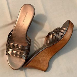 NIB BR Bronze Leather Braided Strap Wedge, Size 9